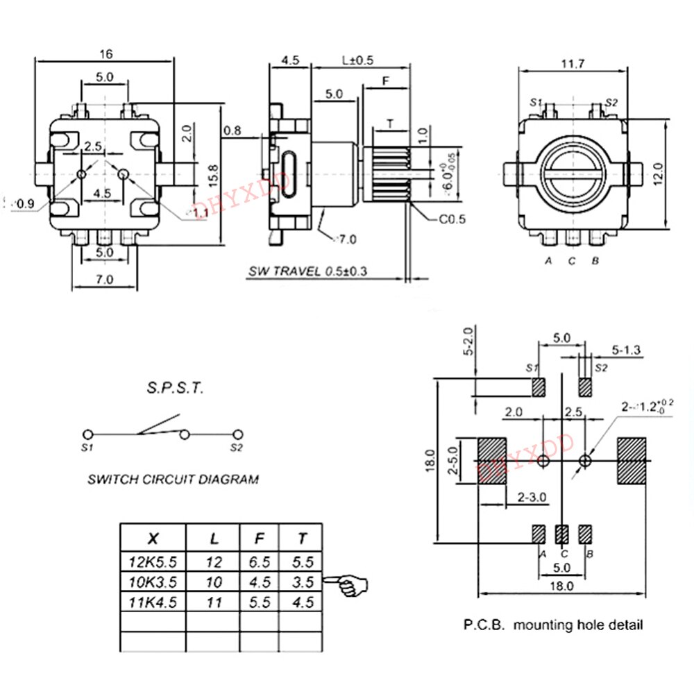 EC11 – encodeur rotatif 5 broches SMD, 5 pièces, interrupteur à poussoir, longueur de poignée 10MM, arbre à prunier