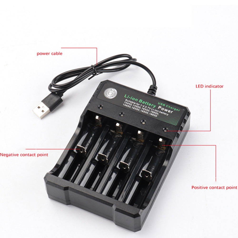 1/2/4 spor  ac 110v/220v 18650 batterilader svart til 14500 14650 16650 18350 18500 18650 3.7v oppladbare litiumbatterier