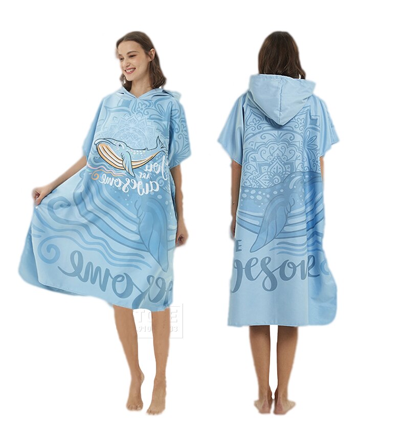 Serviette de plage en microfibre, grande taille, costume de bain, Robe de natation, à capuche, serviette de bain, Surf hommes femmes, Poncho, peignoir rapide: biue 2