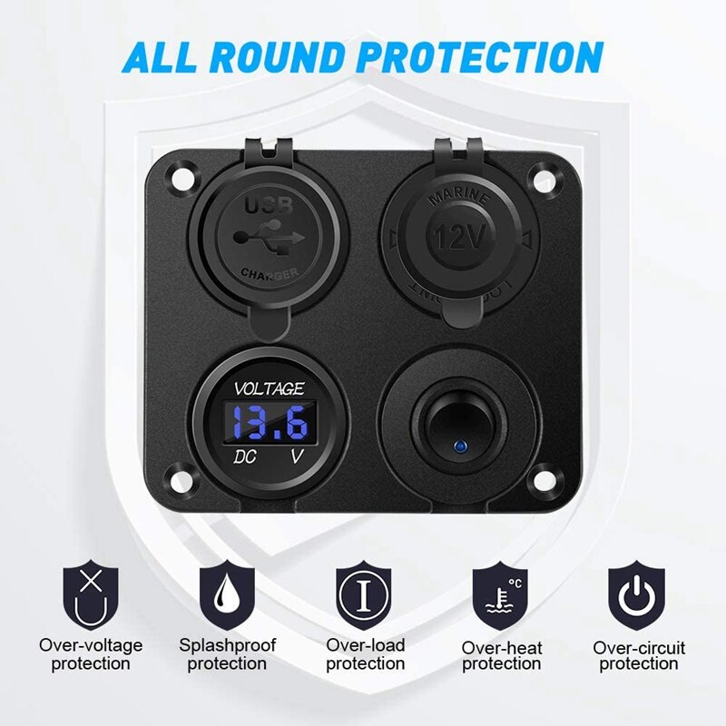 Led Voltmeter Met Dual Usb-poorten & Car Charger Voor Auto/Boot, Led Schakelpaneel, 12-24V Stopcontact Aan-uit Schakelaar