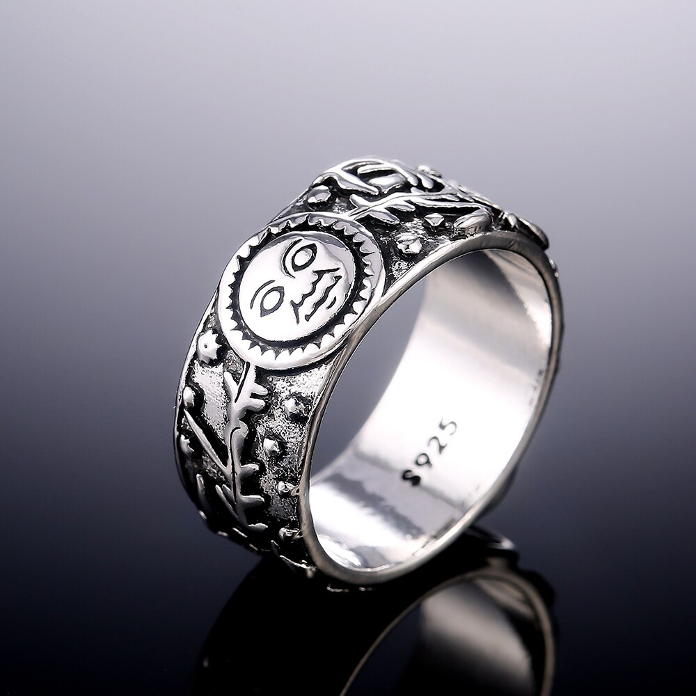 Huitan vintage metalstil par fingerringe solmåne stjerne blade mønster antik hverdag slid kvinder ringe retro smykker