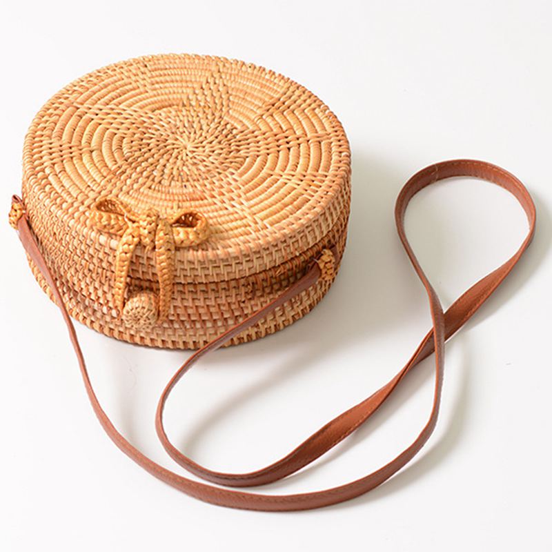 Bolso bandolera de mujer de Bali Ata ratán tejido, bolso de mano con broche de lazo, de estrella