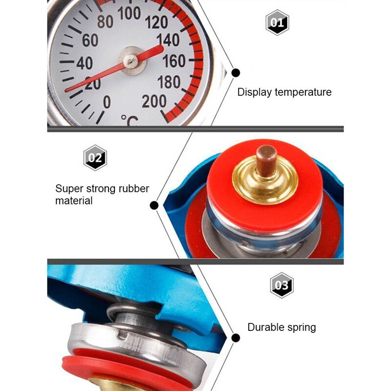 Thermo korek chłodnicy pokrywa zbiornika samochodów stylizacja motocykli D1 specyfikacja miernik temperatury wody z narzędzie bezpieczne 0.9 bar/ 1.1 bar/1.3 bar