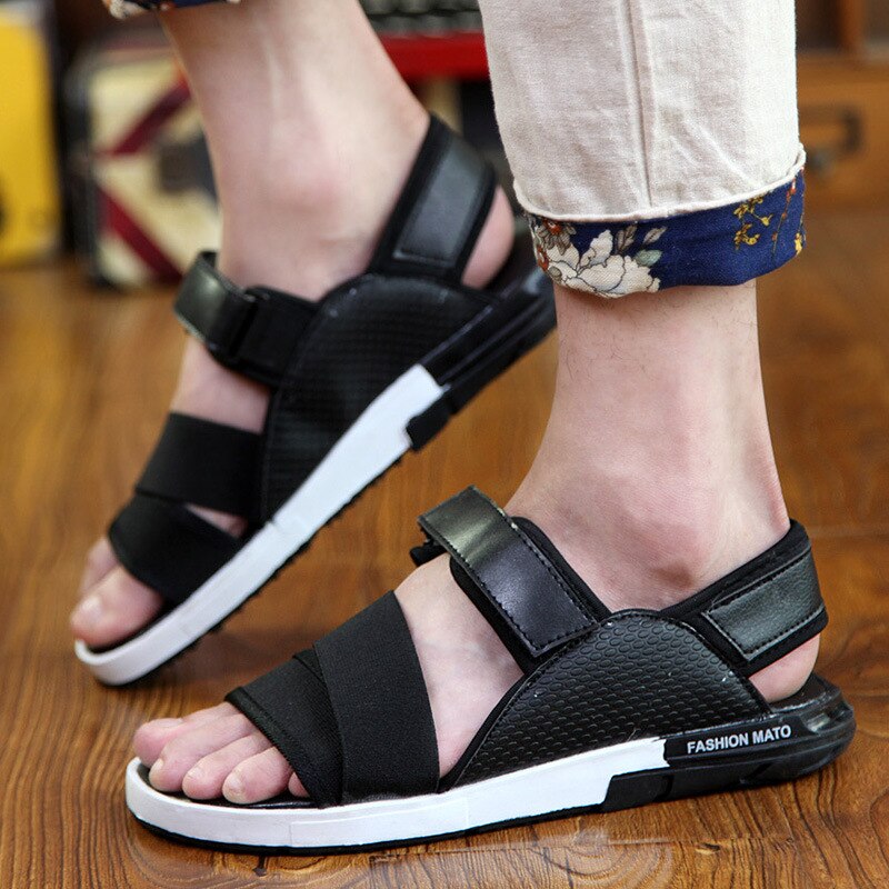 Fritids krokløkke menns sandaler grunnleggende foran bakreim lav sommersko sying blandede farger uformelle menn strandsko: Svart / 39