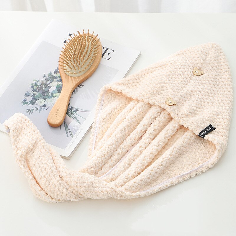 High-Density Verdikte Droog Haar Cap Droog Haar Handdoek Absorberende Douche Cap Ananas Rooster Coral Fleece Handdoek Wrap tulband: beige