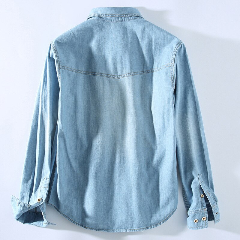 DIMUSI Mens Denim Shirt Tropical Casual Men Long Sleeve Windbreaker Shirt Male Cotton Cowboy Jean Shirts Clothing 3XL,YA934
