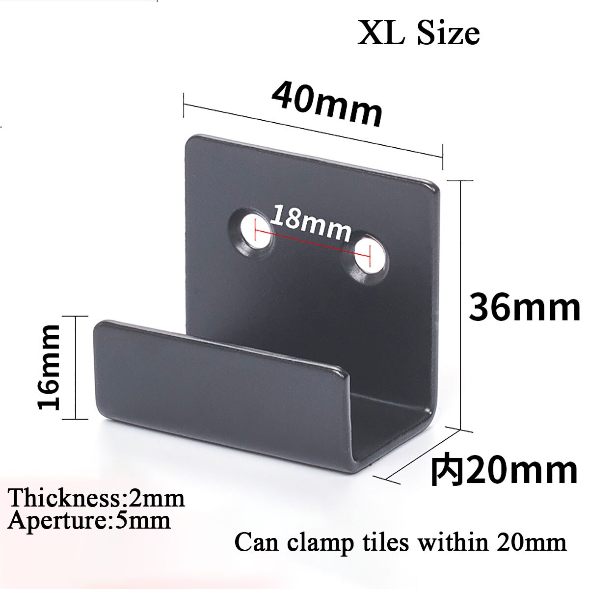 1Pcs Black Stainless Steel Hanging Code Tile Display Wall Fixing Clip Buckle Corner Bracket Hanging Tile Mirror Support Hardware: XL(without screw)