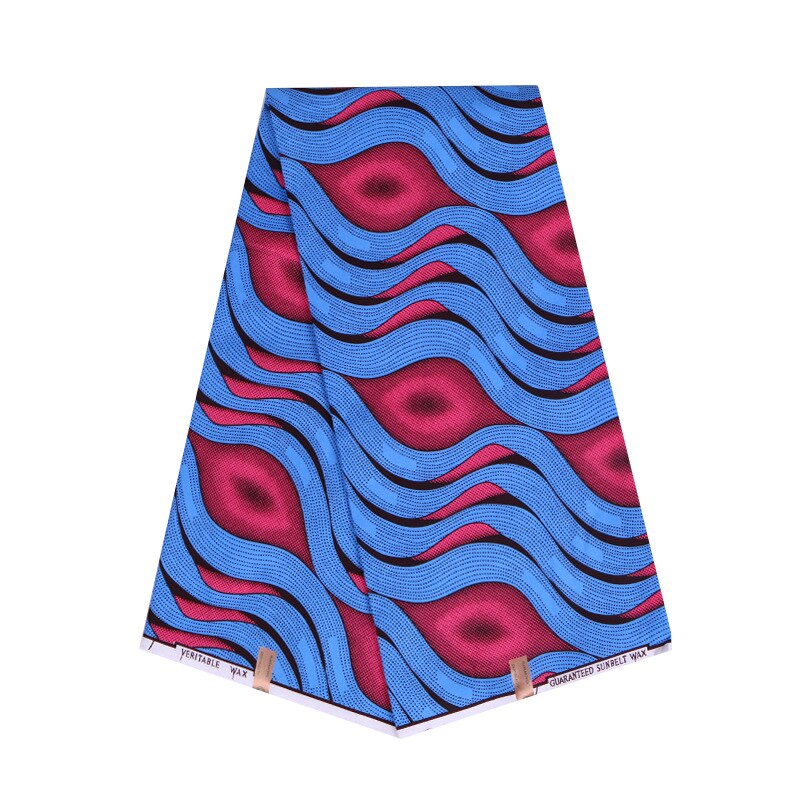 maravilloso estampado de patrón de azul y rojo de Ankara auténtico africano Real tela de cera holandesa 6 yardas \ lote