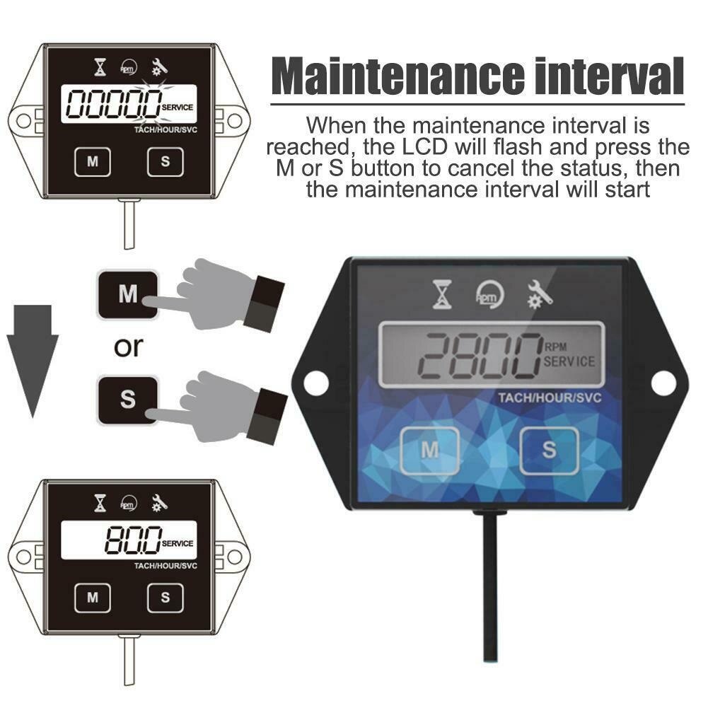 Motorcycle ATV Small Gasoline Engine Tachometer Hour Meter Speed ​​Timer ​​Reset Timers Maintenance Reminder Meter