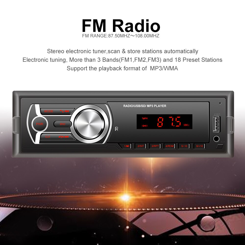 AMPrime Car Radio 1din Car Auto Audio Stereo Bluetooth Autoradio FM/AUX/TF/USB With Rear view Camera Steering Wheel Control