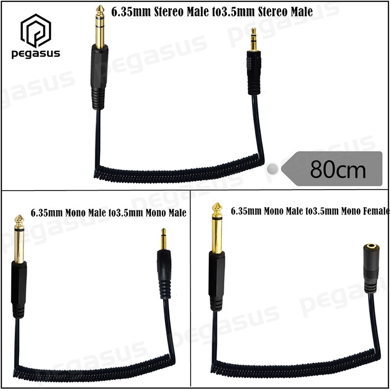 0.8 Meter Coiled Spiral Cable 6.35mm Male to 3.5mm Male/Female Cable