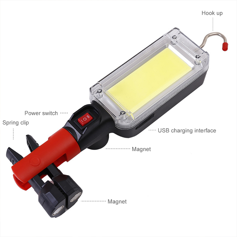1/2/4 stk. usb genopladelig cob arbejdslampe bærbar led lommelygte 18650 justerbare vandtætte magnetiske krogklemmer campinglanterne
