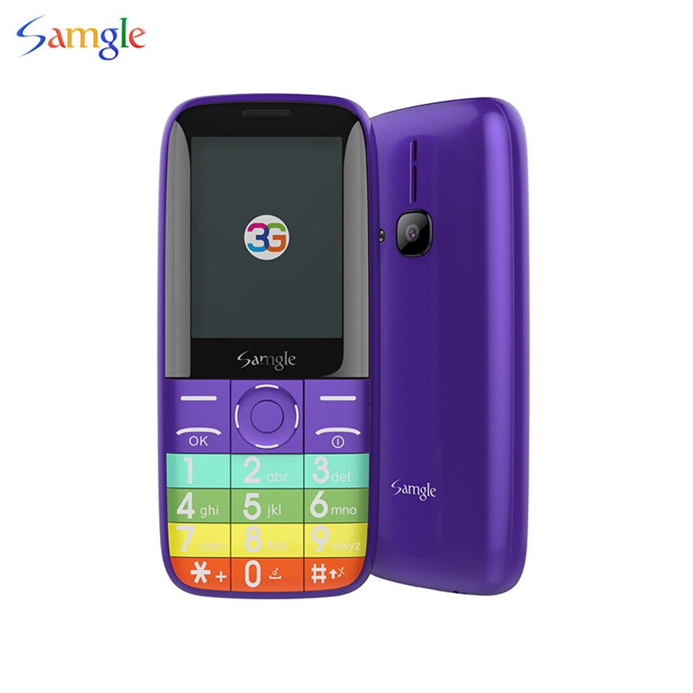 Samgle ZOEY F3 WCDMA 3G Bar Feature Phone Big Keyboard For Elder Support Whatsapp Facebook Twitter Color Display Torch: Add 16G TF card / purple