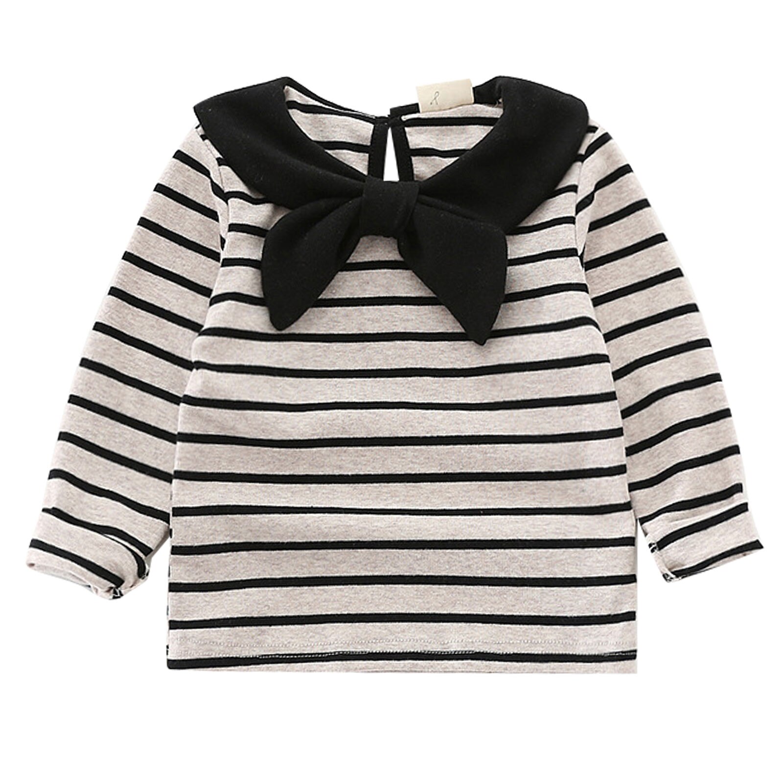 Lente Leuke Meisje T-shirt Katoen Lange Mouwen Revers Streep Top Kinderen T-shirt Baby Kleding Dieptepunt Shirt Voor Kinderen: Black / 6-12 M