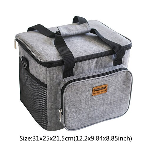 Portable Thermal Cooler Bag Picnic Food Beverage Drink Fresh Keeping Organizer Insulated Lunch Box Zipper Tote Accessories Case: Gray A