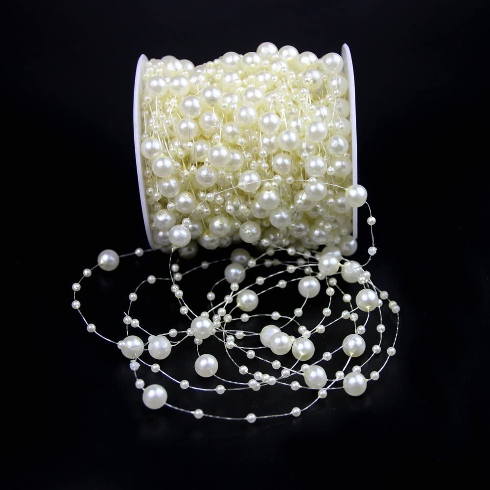 10M 3-8mm Kralen Garland Parel Strengen Vis Ketting Lint voor Kerstboom Krans Cadeaupapier Decoratie