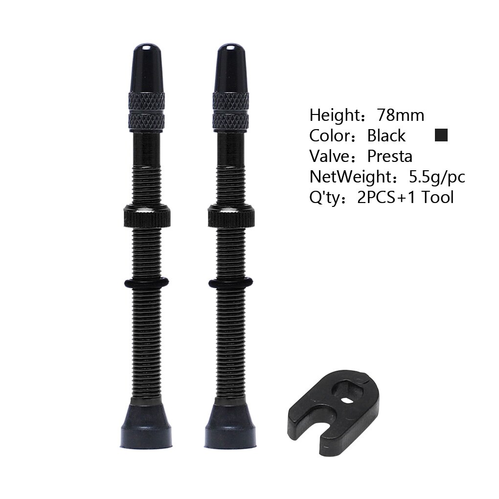 2 Teile/satz Bike 48/60/78mm Reifen Luft Ventil für Rennrad MTB Fahrrad Tubeless Reifen Messing Core alloy Stem Tubeless Dicht Kompatibel: 78mm black 2PCS