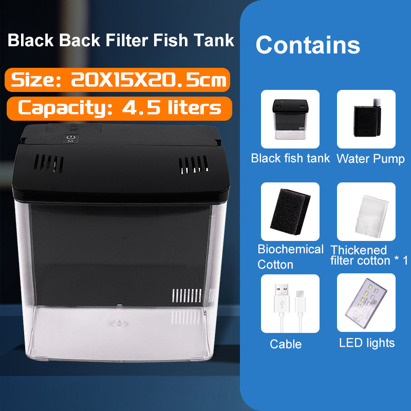 Aquarium Klein Mini Aquarium Thuis Vis Aquarium Zelfcirculerend Terugfilter Met Verlichting En Golfpompen Aquarium Kits: Blauw