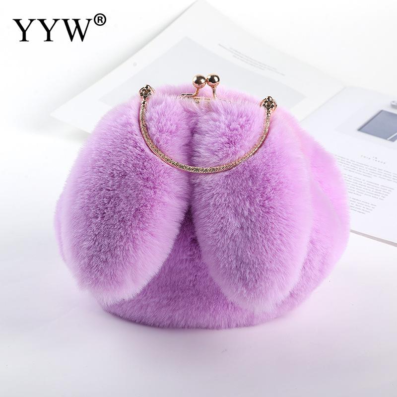 Bolso de mano con forma de conejo de felpa para mujer, bolsa cruzada de hombro con dibujos animados, cálido, para compras, otoño e invierno,: taro purple