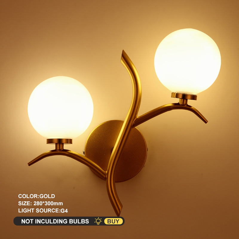 Decoratieve Nordic Blaker Wandlampen Met Glazen Kap Thuis Indoor Nachtkastje Led Wandlamp Hout Night Verlichting Armaturen G4: Gloden Without Blubs