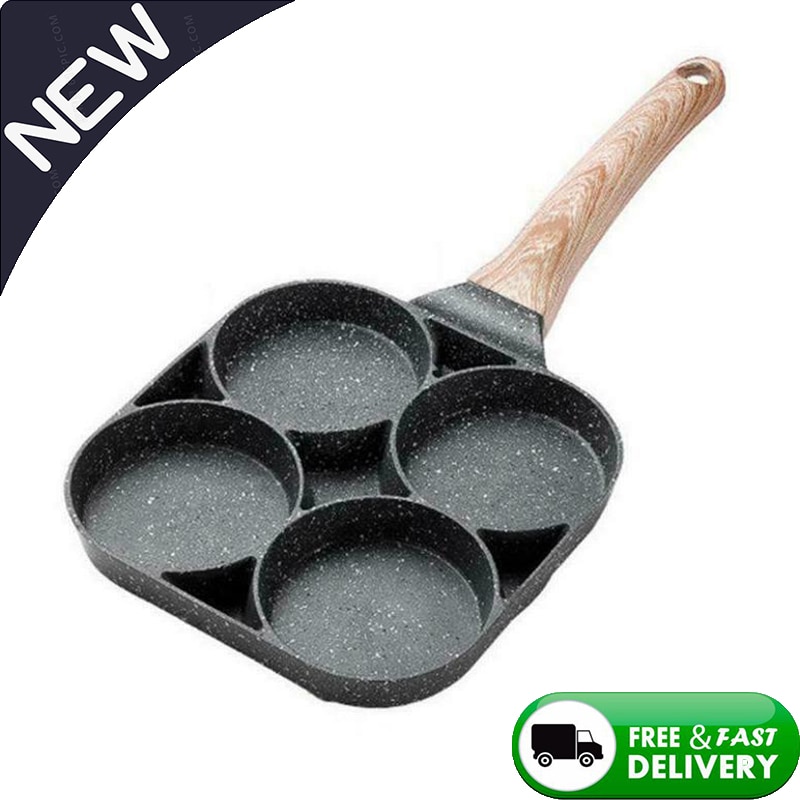 Poêle à omelette 4 trous pour œufs de Burger machine à crêpes jambon manche en bois marmite antiadhésive cuisson petit déjeuner cuisine omelette Pot