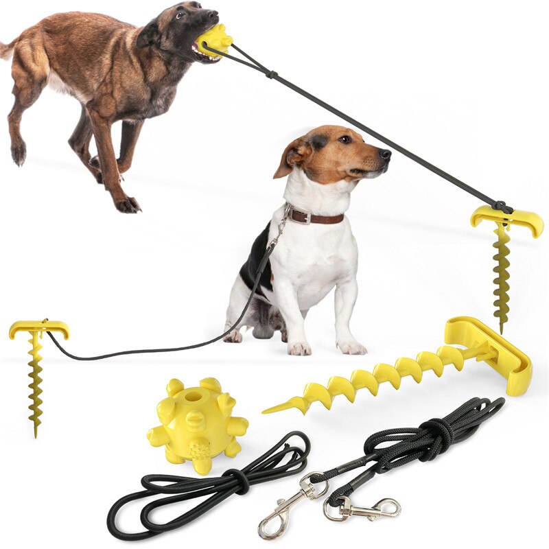 Enjeux de formation Portable chien laisse Pile cravate bâton chien mâcher jouet élasticité chien chaîne pour Camping en plein air arrière-cour laisse pour animaux de compagnie: Yellow
