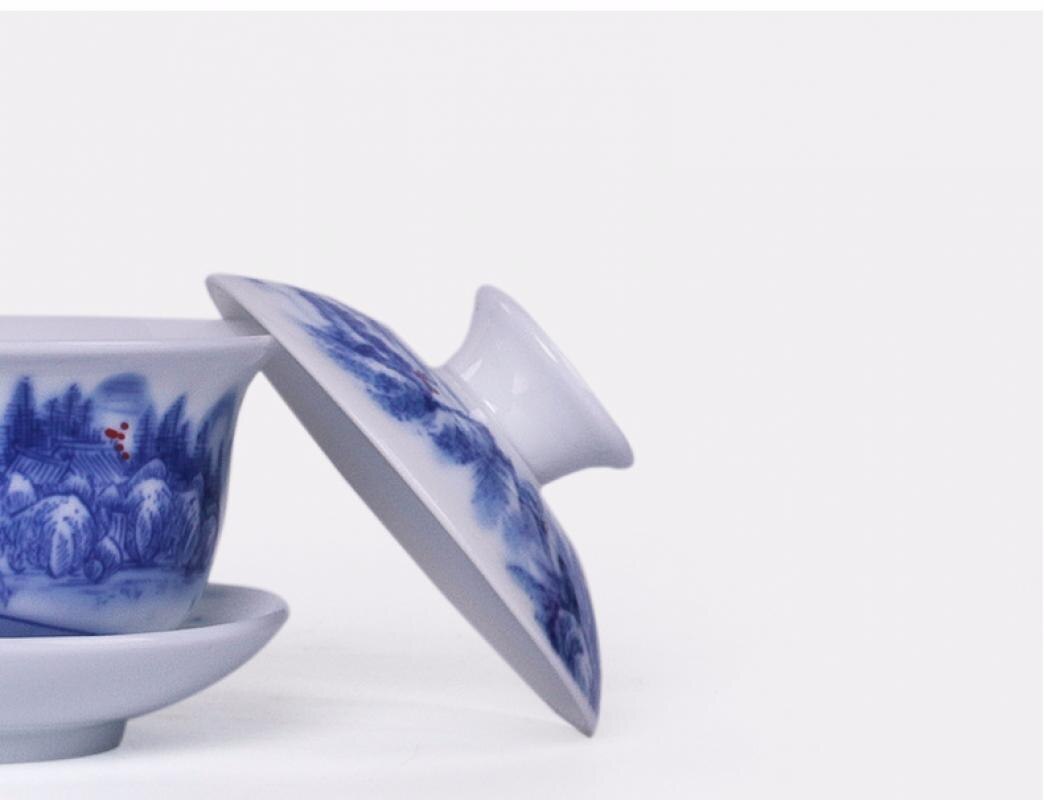 China Hand Painted Tea Set White Porcelain Gaiwan Set Tea Porcelain Pot Set For Travel Beautiful And Easy Kettle