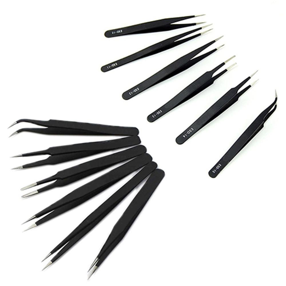 6 Pcs Tip Flat Head Precision Tweezers Set Stainless Steel Anti Static Tool Kit