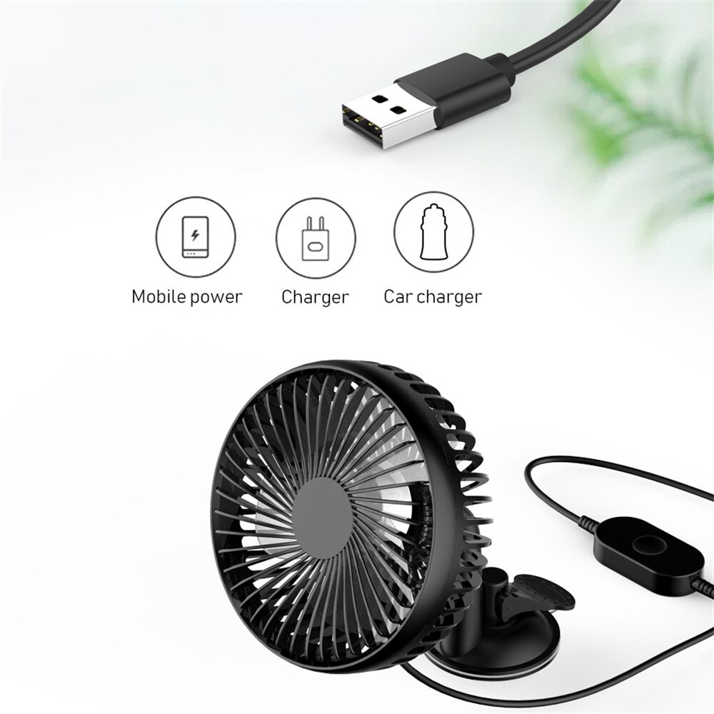 Black Suction Cup Single Head 5.5 Inch Car Fan 12V24V Universal Large Wind Three Speed Control USB Car Cooling Fan