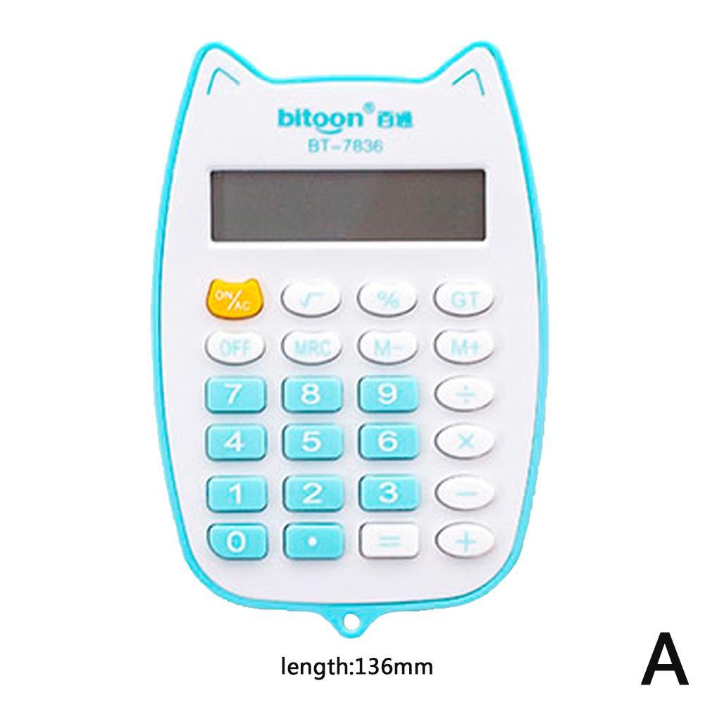 Cartoon Mini Leuke Kat Rekenmachine Zakformaat 12 Cijfers Display Wetenschappelijke Rekenmachine Creatieve Draagbare Voor School Student: A