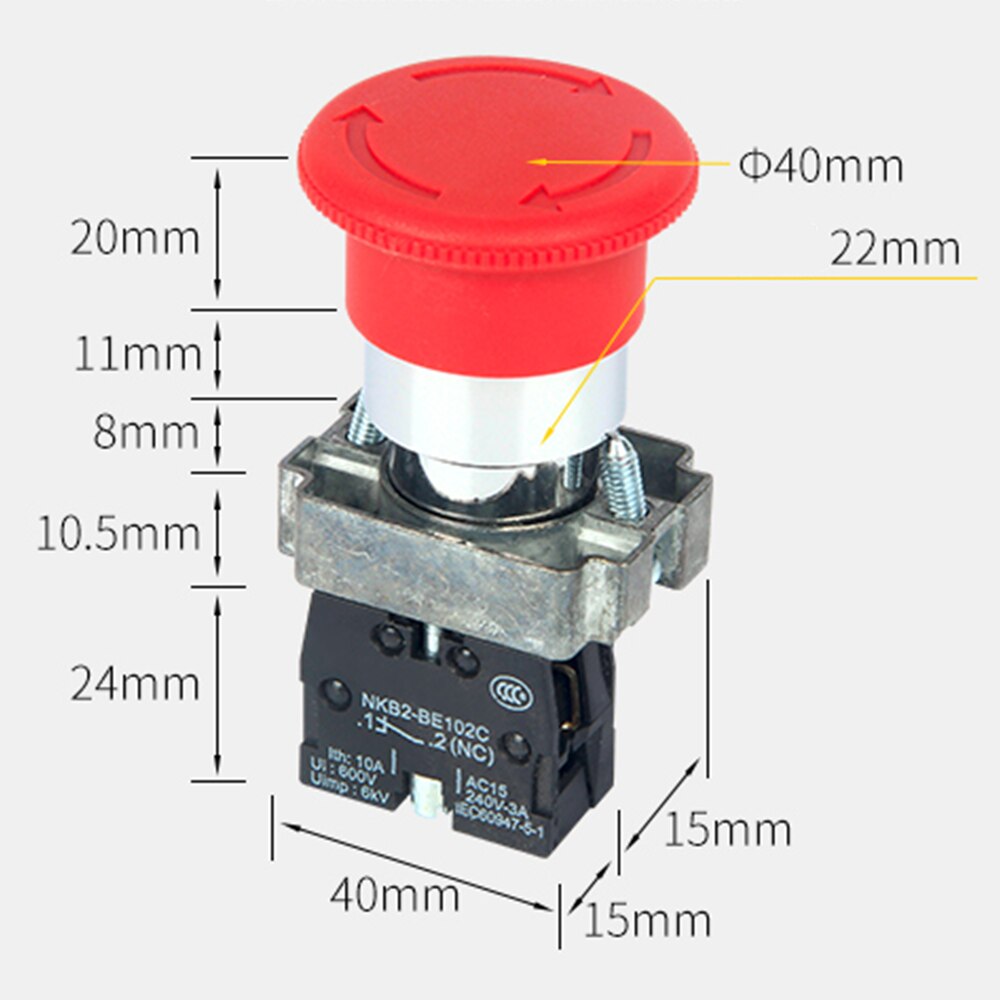 XB2 Red Mushroom Head Emergency Stop Button Switch 22mm 10A/415V XB2-542 XB2-545