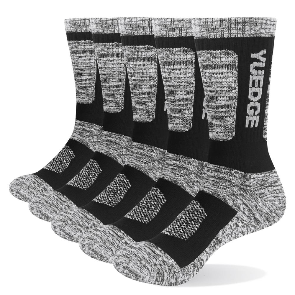 YUEDGE Men's Socks Cotton Terry Cushion Breathable Crew Sports Hiking Socks Thicker Winter Thermal Socks 5 Pairs Lot 38-45 EU: black / XL( 43-47 EU)