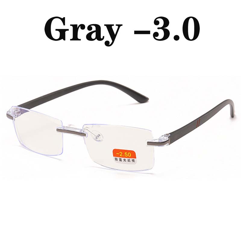 -1 -1.5 -2 -2.5 -3 -3.5 -4 Finished Myopia Glasses Anti Blue Light Rimless Eyeglasses Gold&Gray Frame Short Sighted Eyewear: Gray -3.0