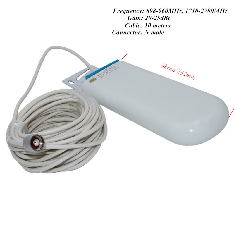 Gsm-antenneforsterker 3g 4g lte-antenne 20 dbi 3g ekstern antenne med 10m kabler 698 2700 mhz til 2g 3g 4g celluar signal repeater