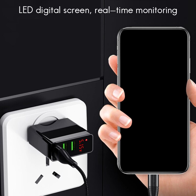 3 Port USB Phone Charger Led Display Eu Plug 5V3A Folding Charger for iPhone12/Ipad Etc