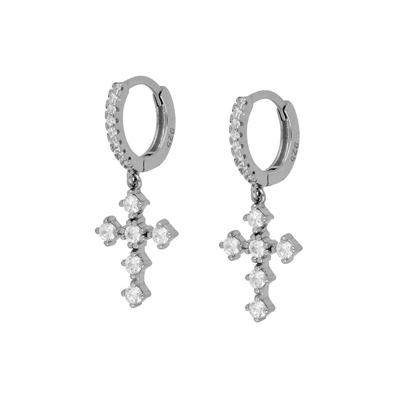 ROXI Shiny Zircon Crystals Round Cross Bee Hoop Earrings for Women Weddind Earrings Unusual 925 Sterling Silver Jewelry: Cross silver