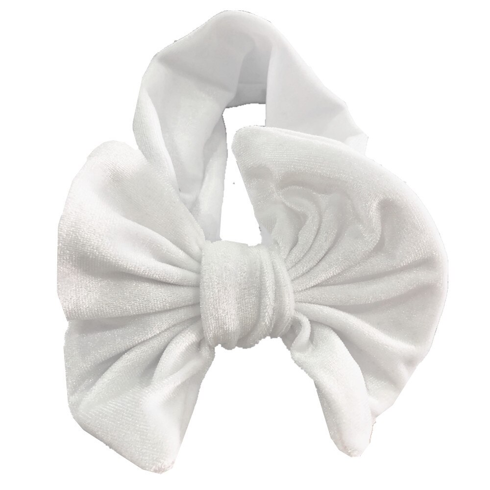 Peuter kinderen babymeisje gouden fluwelen hoofdband effen stof strik tulband knoop hoofdband haarband stretch meisjes hoofdbanden 3-12m: Wit