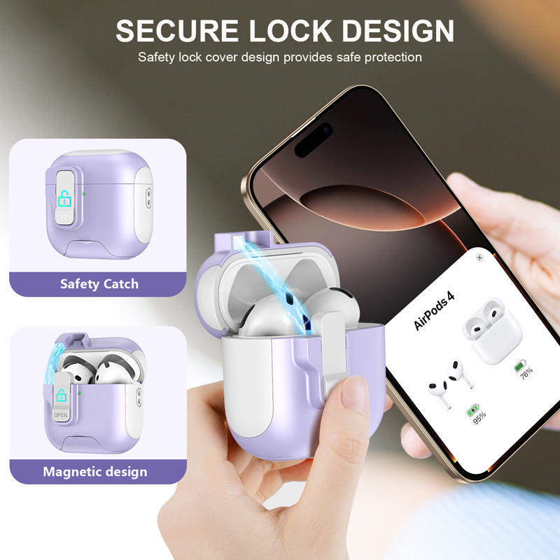 Luxury Earphone Protective Case For Airpods 4 Pro 2 3 2and1 safety catch Magnetic Bottom with stand With Hook