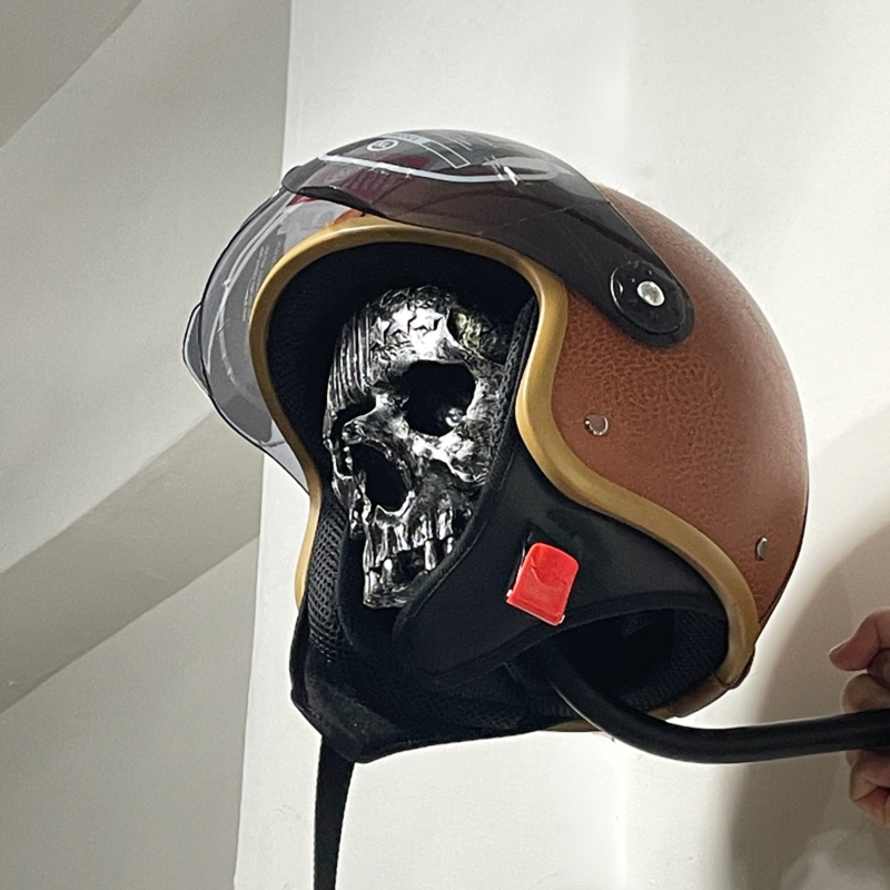 Motorcycle Helmet Rack, Helmet Holder Wall Mount Skull Rack Helmet Hanger for Coats, Caps, Hats