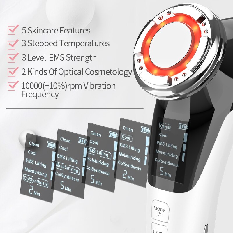Ultrasone Cool Massager Ems Facial Lifting Ion Led Photon Lichttherapie Huidverjonging Apparaat Rf Ems Gezicht Lift Machine
