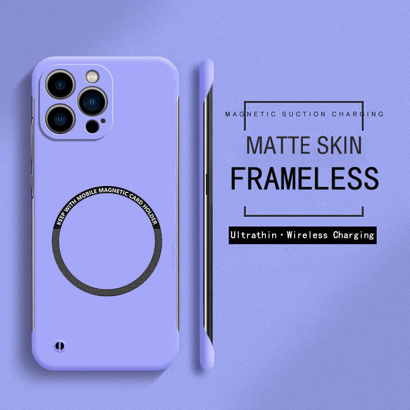 Frameless Magnetic For Magsafe Slim Case For iPhone 16 15 Pro Plus 15Pro 16Pro Max Wireless Charging Hard PC Matte Back Cover: Denim / Beige