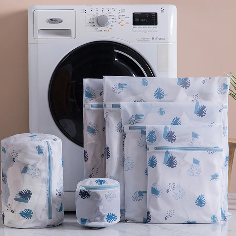 Palmbladprint Mesh waszak met ritssluiting Junglepatroon Tropische stijl Herbruikbare wasmachine Lingerieopslag Milieuvriendelijk