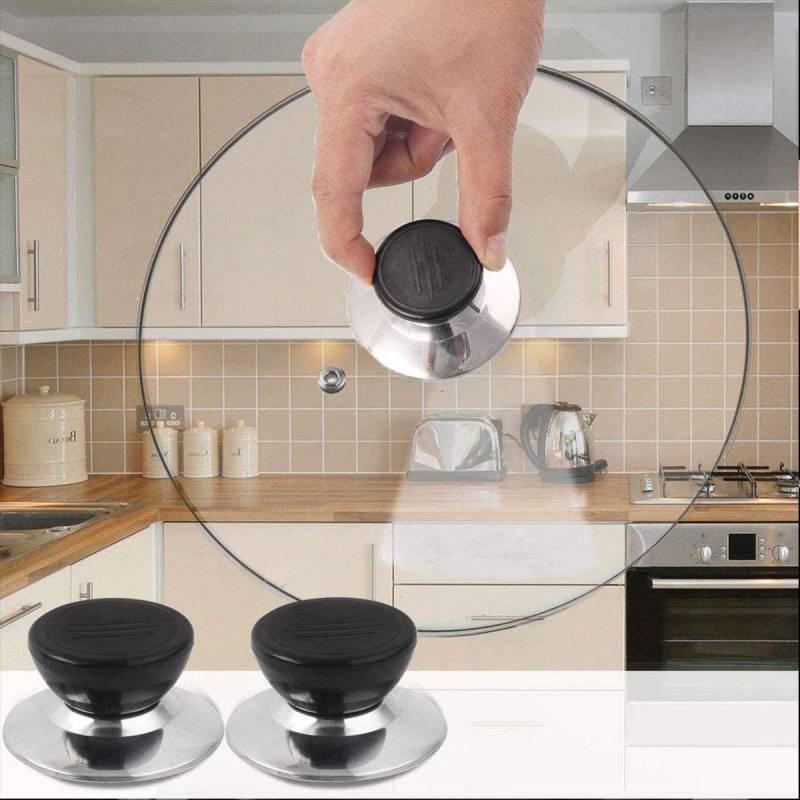 2pcs Lid Knob Handle Universal Replacement Glass Lid Cover Knob Cap Pan Pot Grip Stainless Steel Base Kitchen Cookware Handgrip