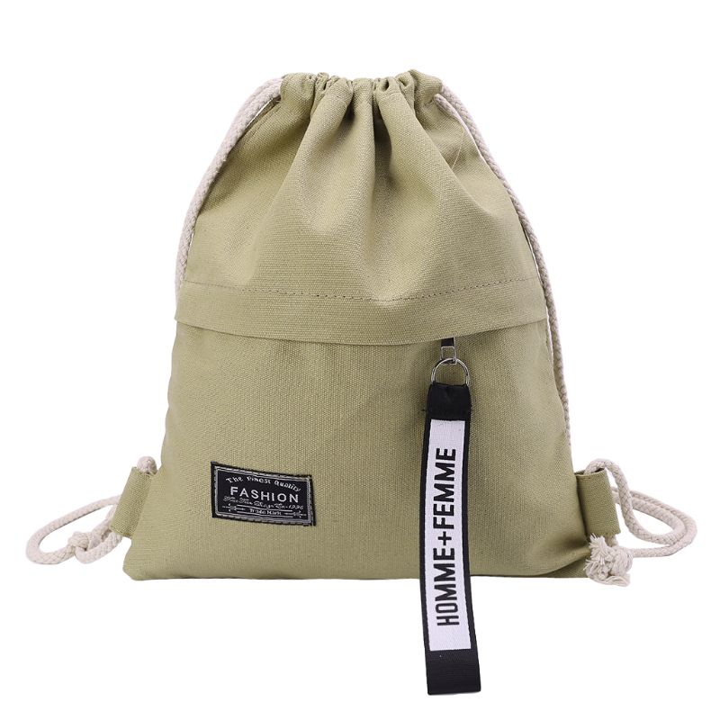 Canvas Storage School Gym Drawstring Bag Pack Rucksack Backpack Pouch sturdy and durable: Khaki