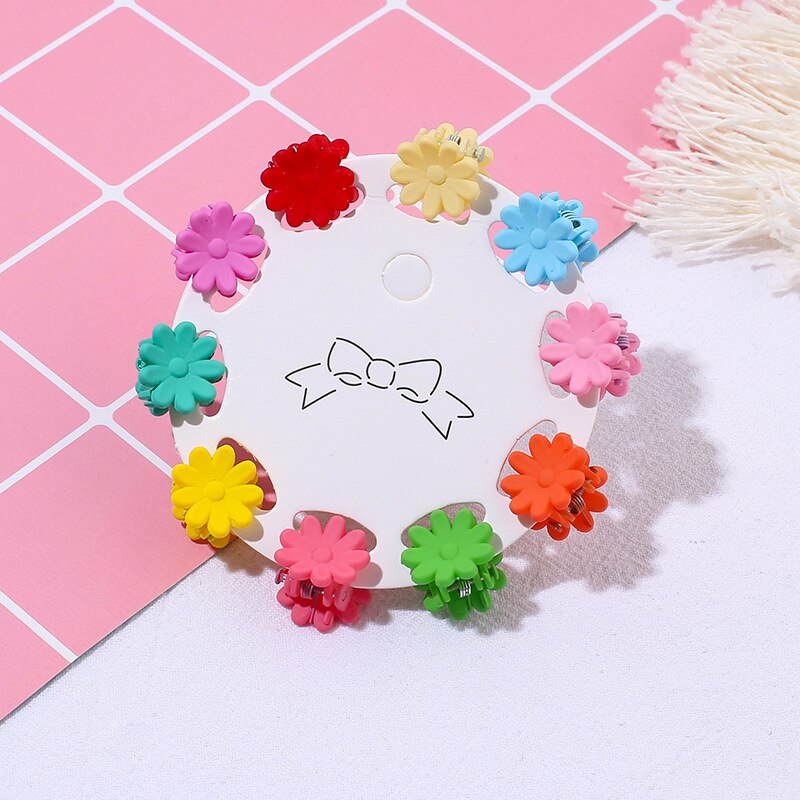 10PCS/Set Girls Cartoon Colorful Flower Mini Hair Claws Kids Sweet Hairpins Children Hair Accessories Cute Hair Clip: B4-1.5cm