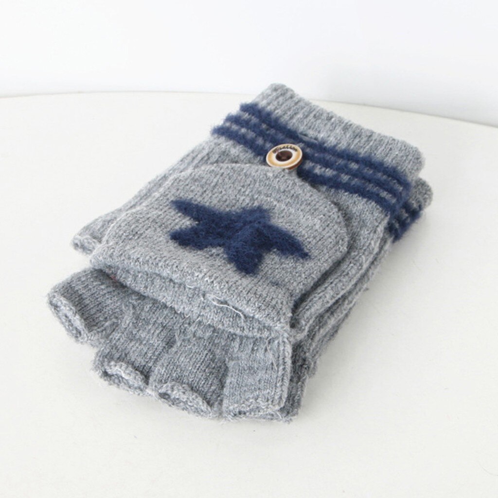 ARLONEET Kid Girls Boys Winter Knit Thicken Gloves Convertible Flip Top Fingerless mittens Stitching warm Gloves CO22: GY