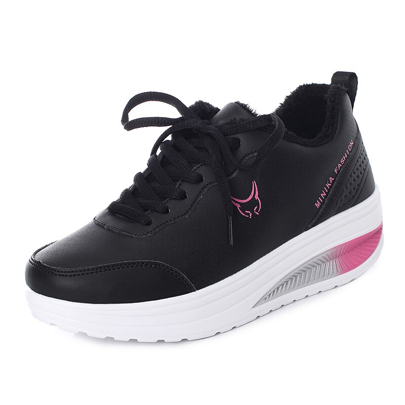 Kvinner toning sportssko svart blå dame walking joggesko lette kvinner atletisk sko flat plattform trener: Svart / 38