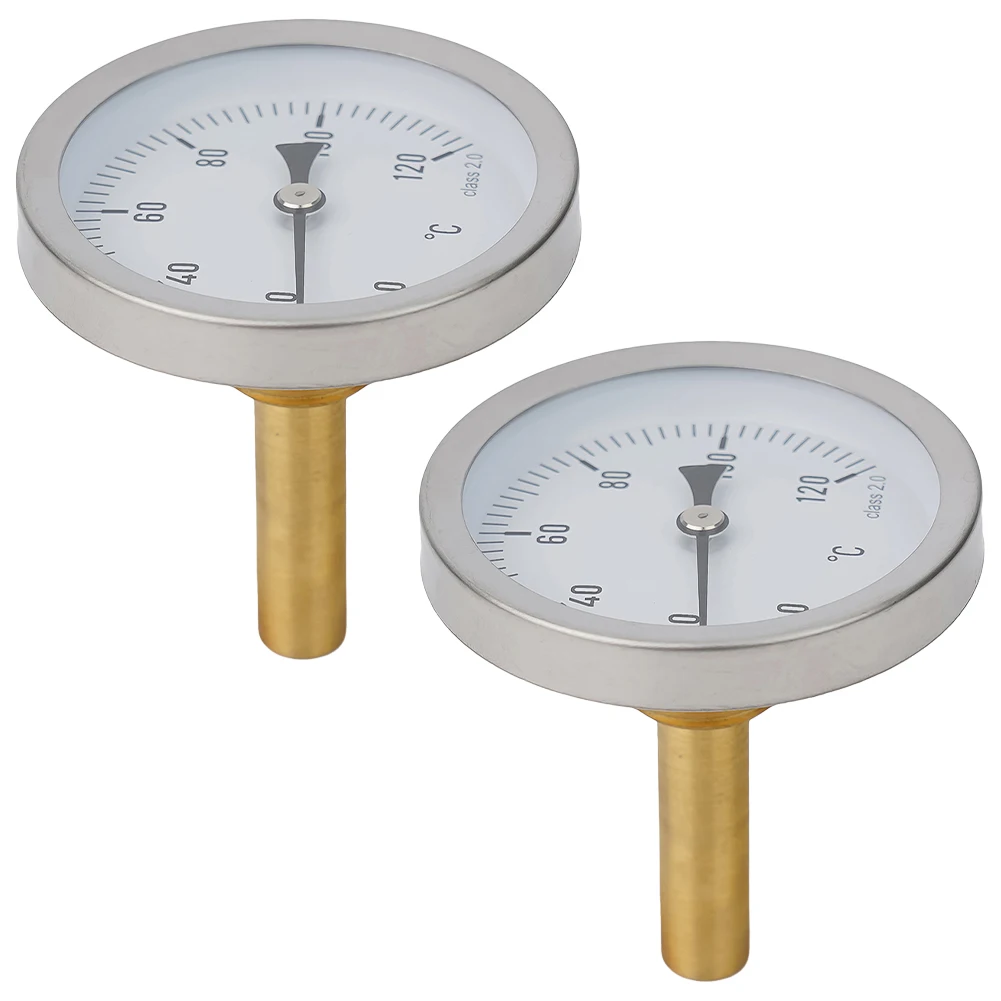 2 Stück Thermometer mit Kupfermantel 1/2 Zoll verschraubbarer Pufferkesselheizung 120 ° C Wassertemperaturanzeige