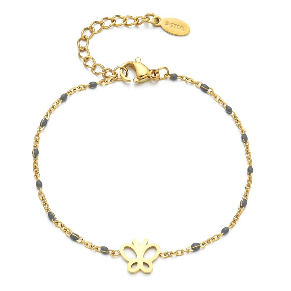 Zmzy eenvoudige ketting, schattige vlinderarmbanden en bangles voor vrouwen, roestvrijstalen trouwsieraden, pulseira: Grijs