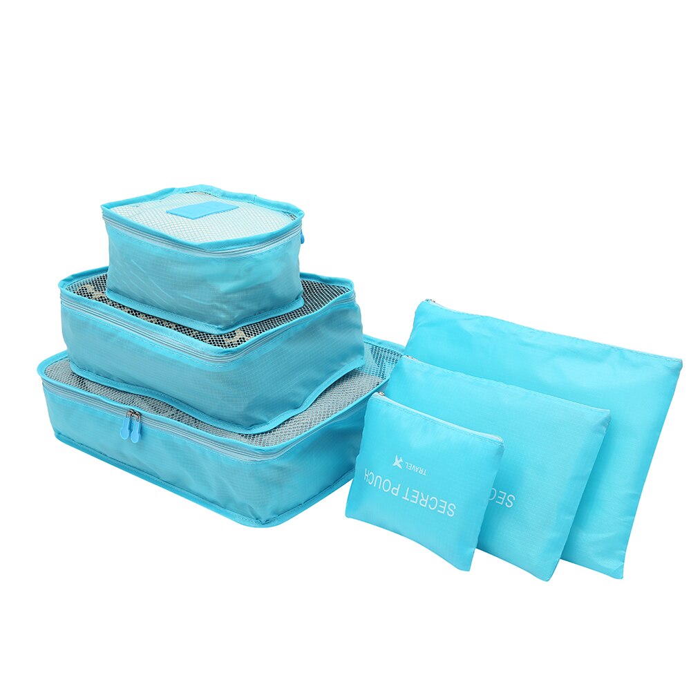 Nylon Verpakking Kubus Reistas Systeem Duurzaam 6 Delige Set Grote Capaciteit Van Tassen Unisex Kleding Sorteren Organiseren: Blauw